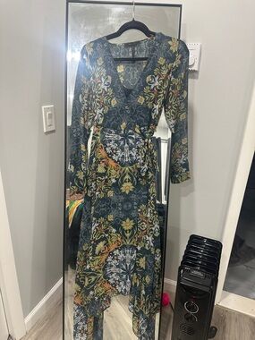 BCBGMaxAzria Forest Floral Wrap Maxi Dress in Green and Yellow